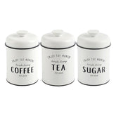Conjunto de Latas Herméticas Porta Condimentos em Metal Branco Sugar Coffee Tea - 3 Peças - Ela Decora